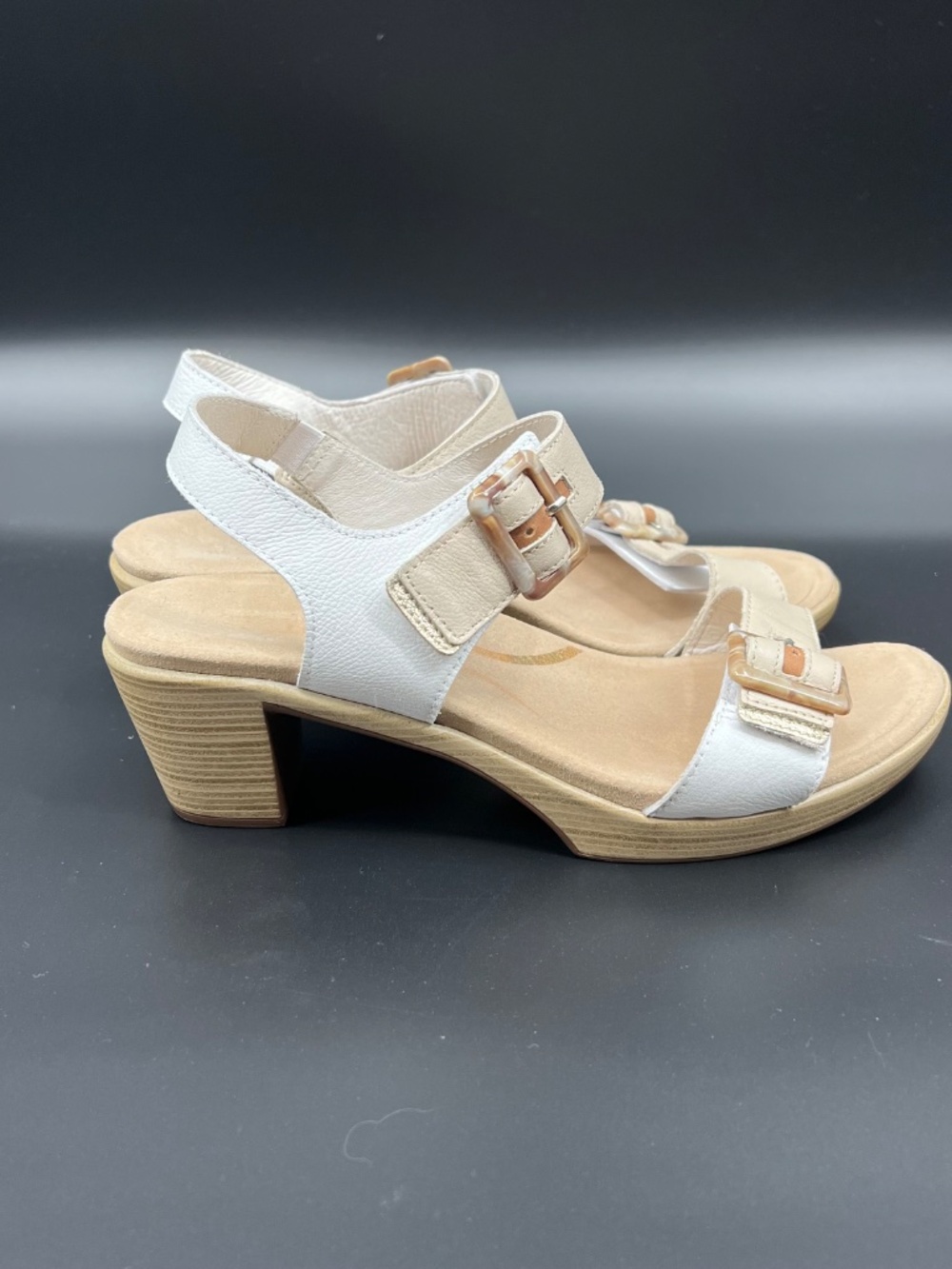 Naot Mode Leather Sandals Women Size 7-7. 5 (EU38) White Ivory Tan Platform EUC - Picture 2 of 10
